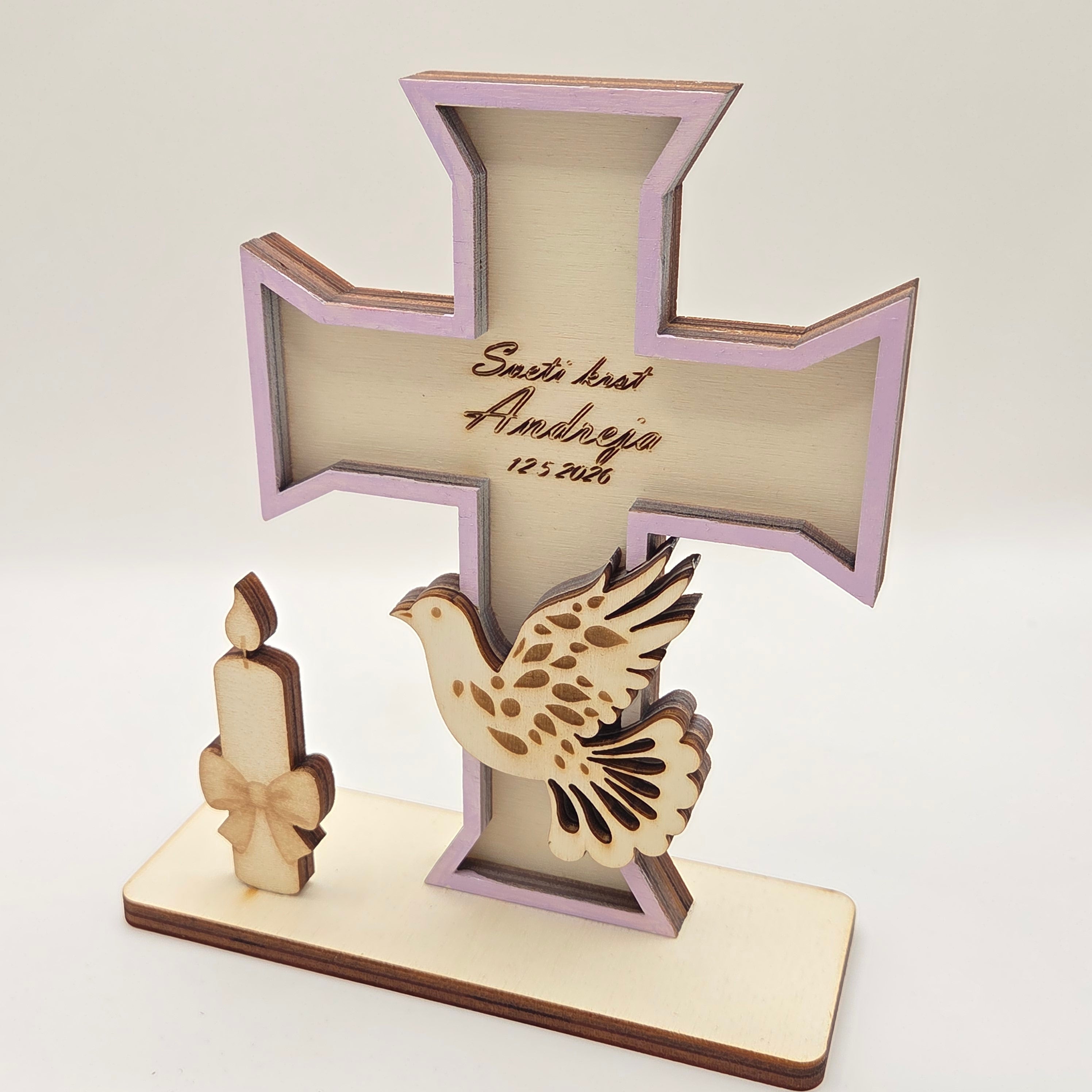 Personaliziran sveti križ za krst – lila