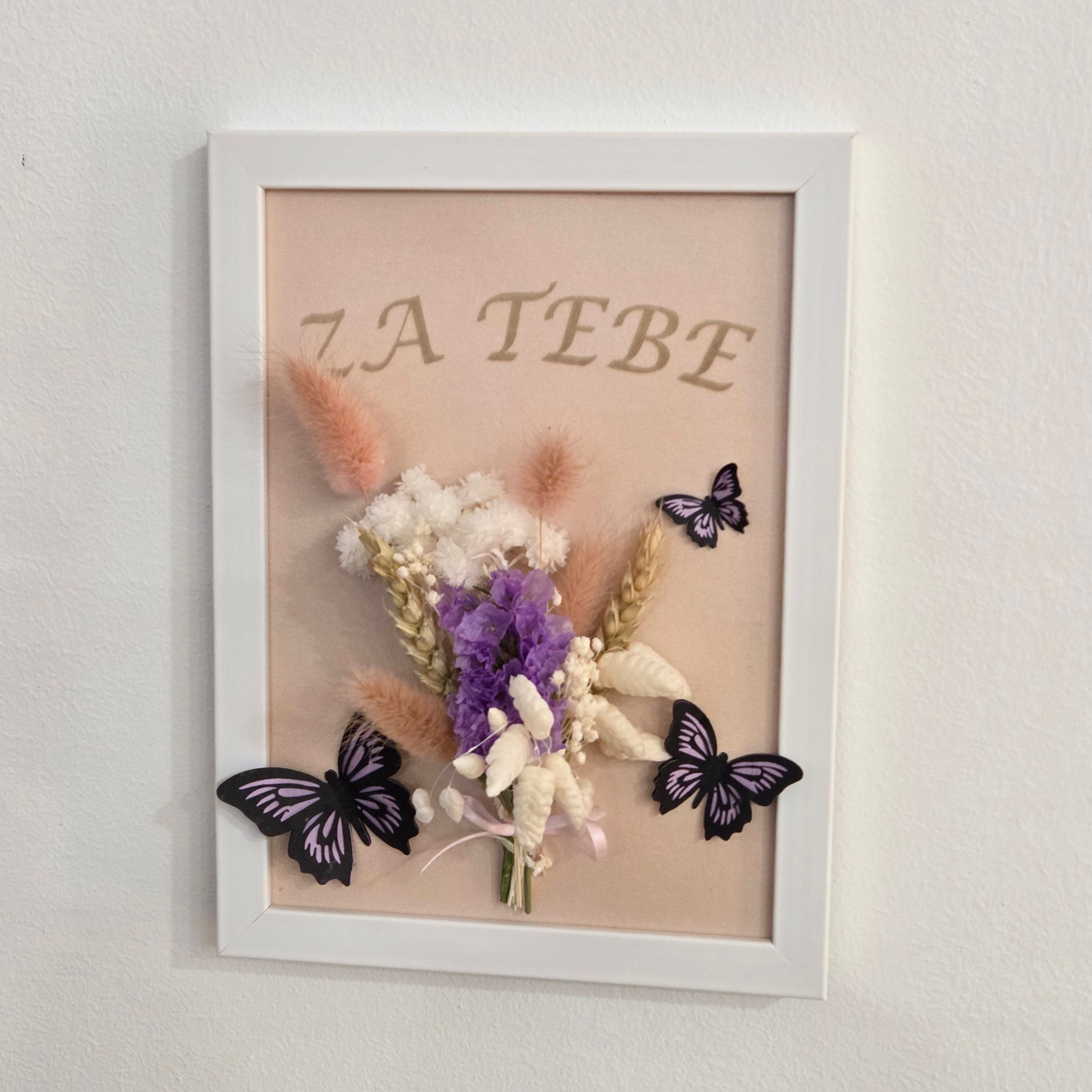 Dekorativer Rahmen mit Trockenblumen und Schmetterlingen – Für dich