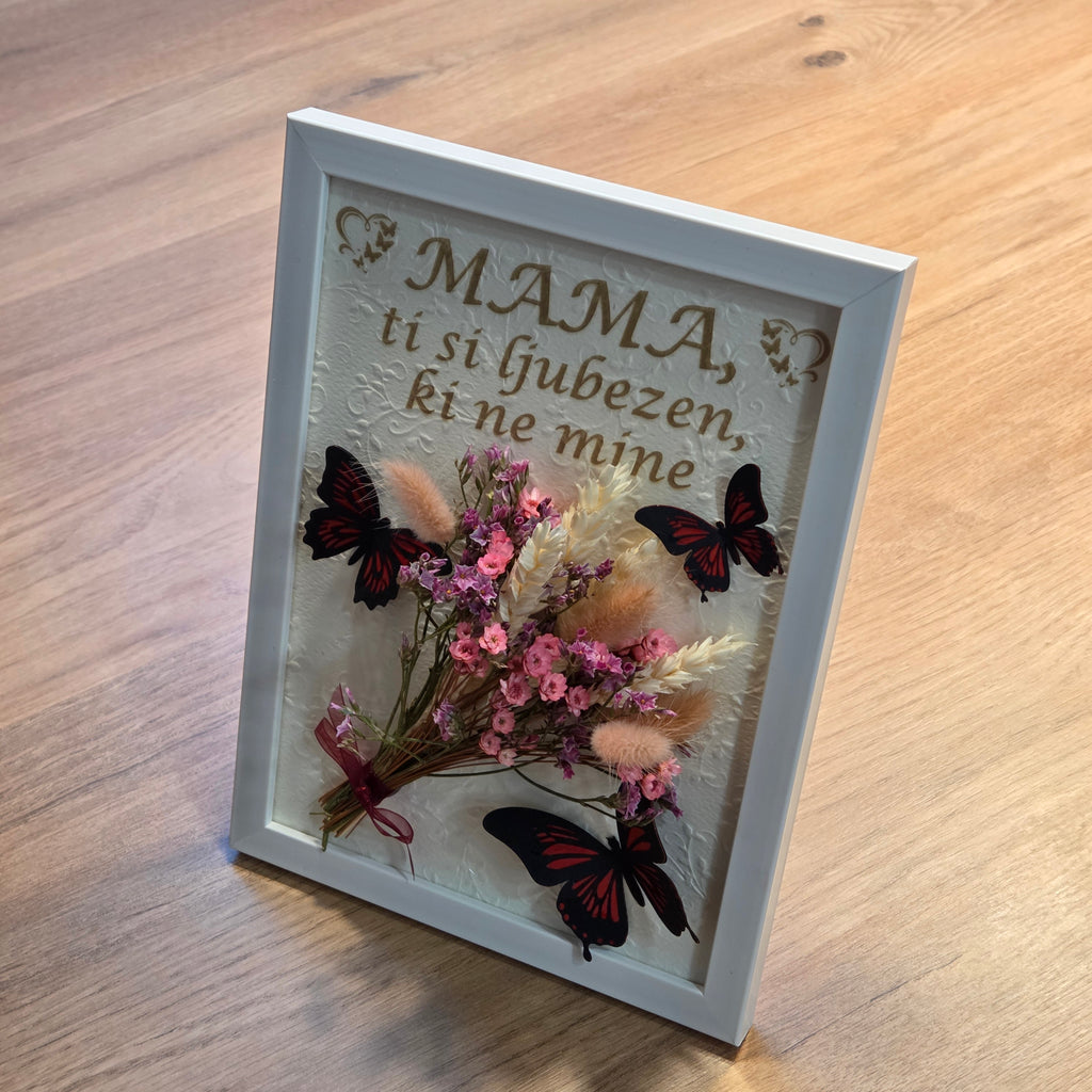Okrasni okvirček s suhim cvetjem za mamo – MAMA, ti si ljubezen, ki ne mine