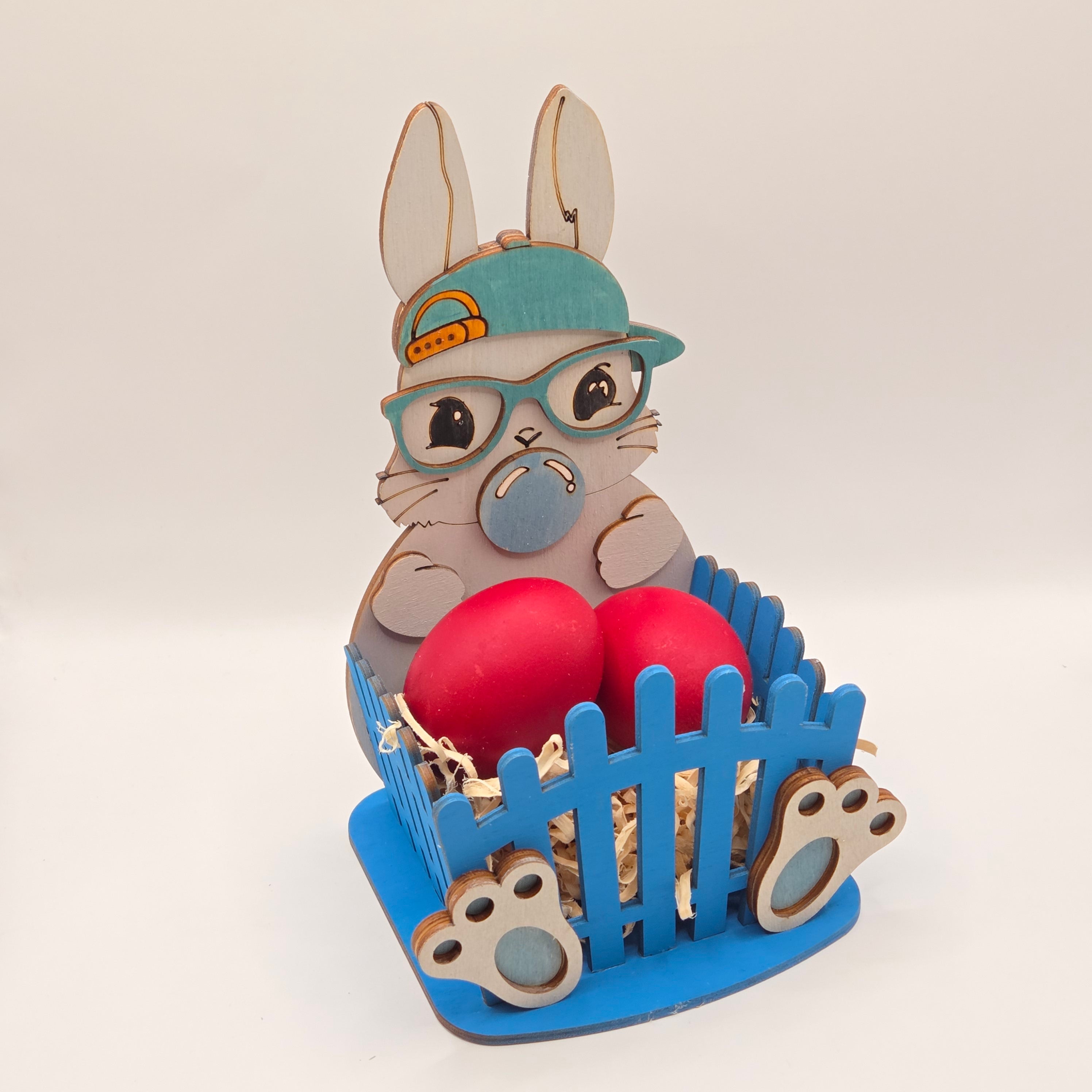 Osterhase mit Eierkorb – blau