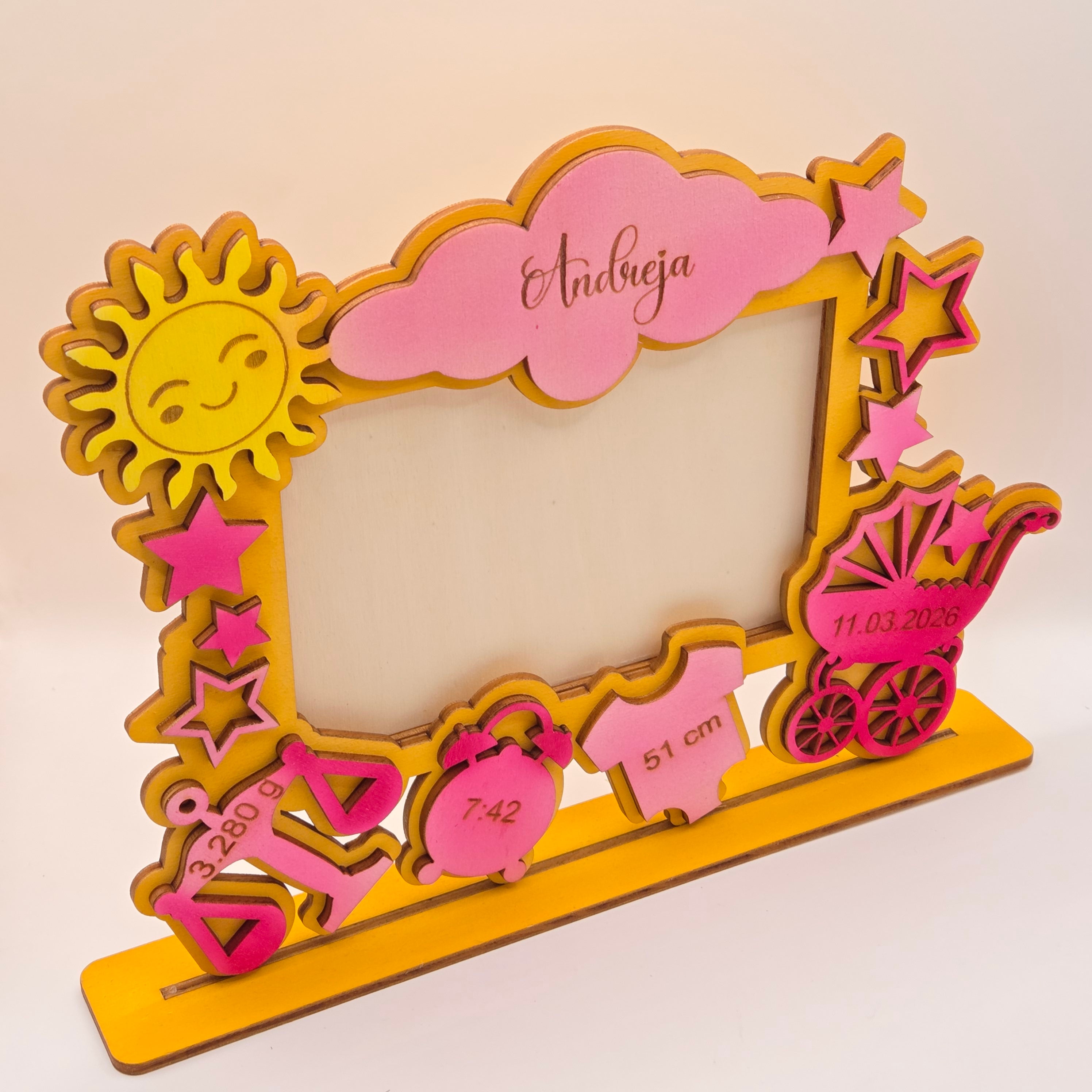 Personalisierter Geburtsrahmen mit Namen und Geburtsdaten