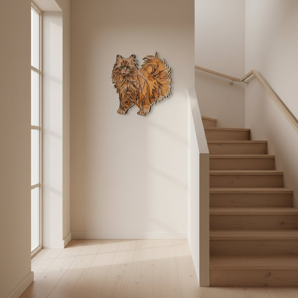 Lesena stenska dekoracija Mačka mandala – 6 slojev