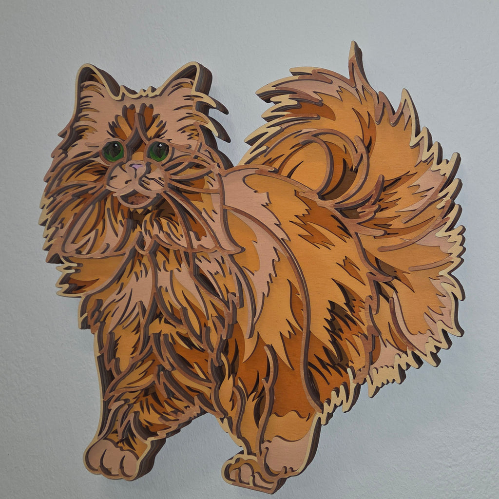 Lesena stenska dekoracija Mačka mandala – 6 slojev