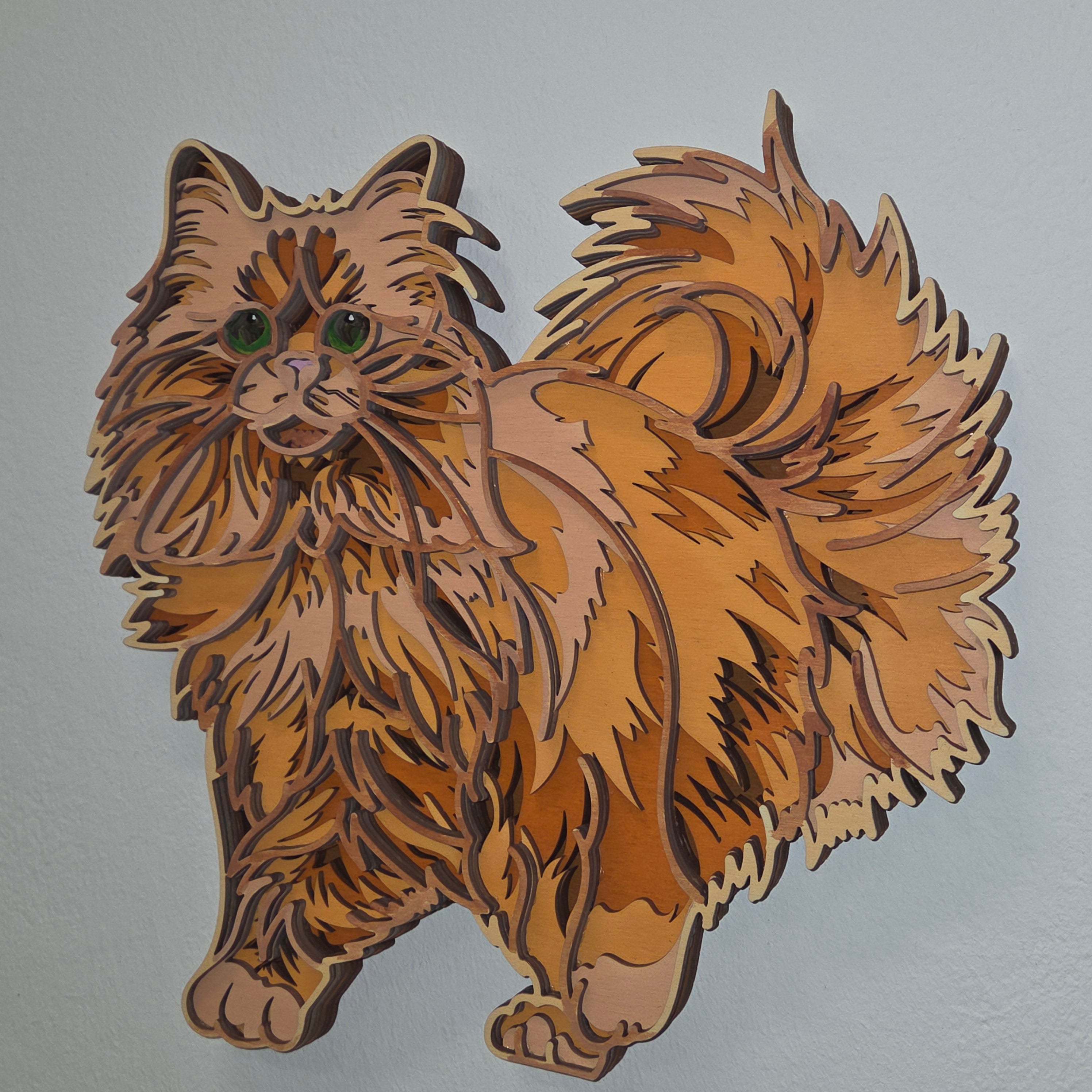 Lesena stenska dekoracija Mačka mandala – 6 slojev