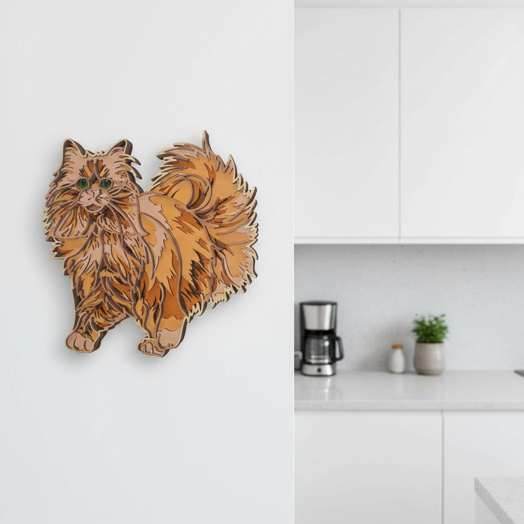 Lesena stenska dekoracija Mačka mandala – 6 slojev