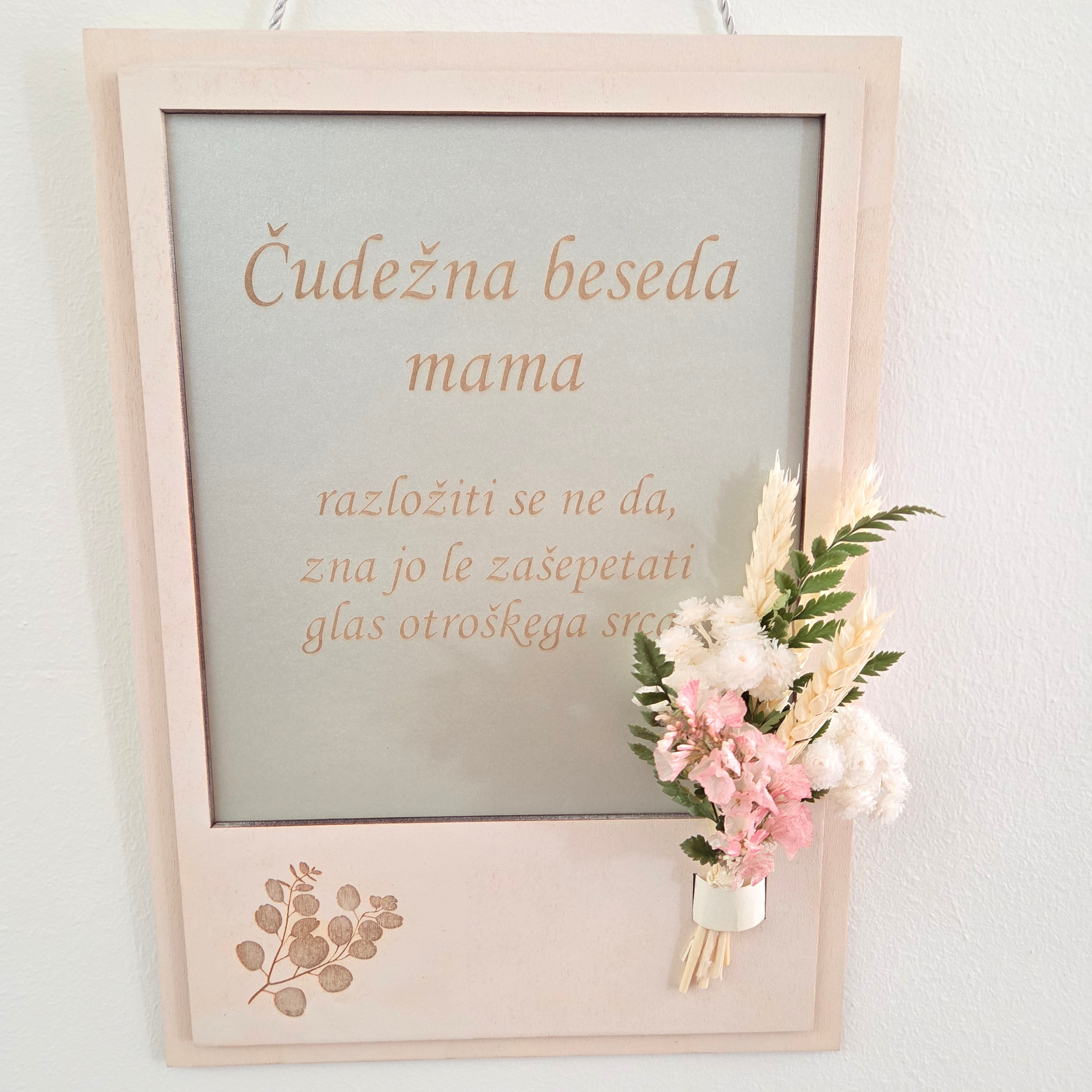 Dekorativni okvir s suhim cvetjem – Čudežna beseda mama