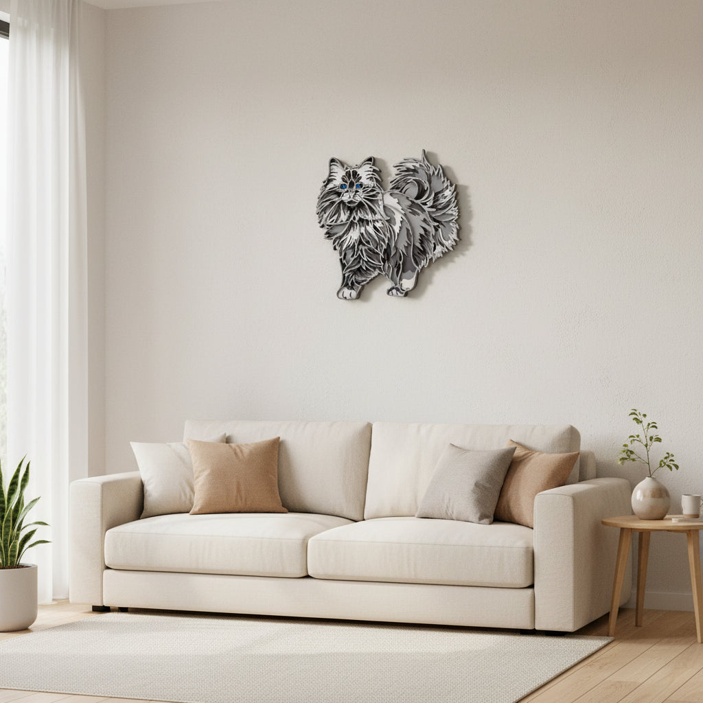 Lesena stenska dekoracija Mačka mandala – 6 slojev