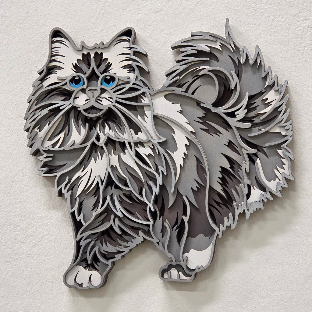 Lesena stenska dekoracija Mačka mandala – 6 slojev