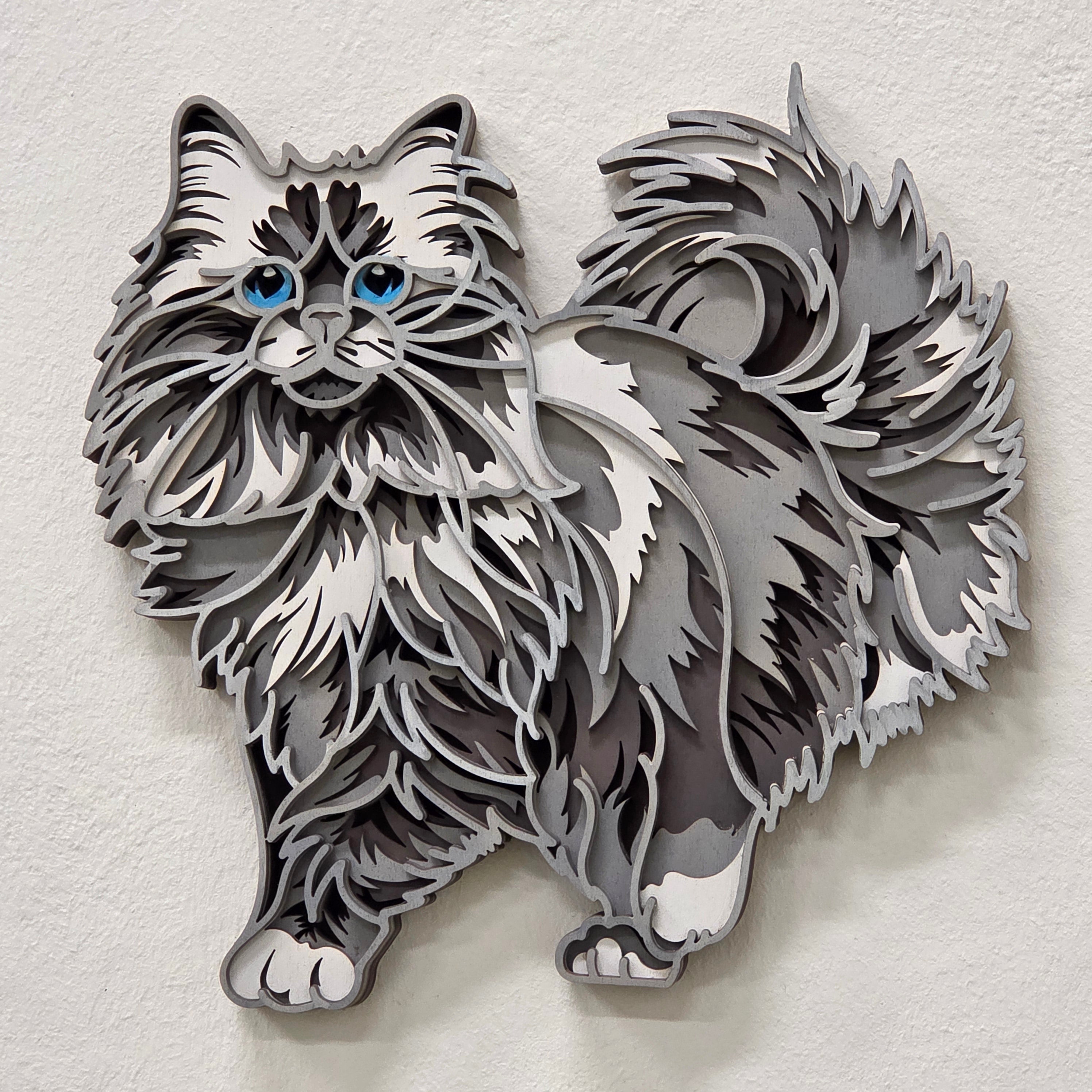 Lesena stenska dekoracija Mačka mandala – 6 slojev