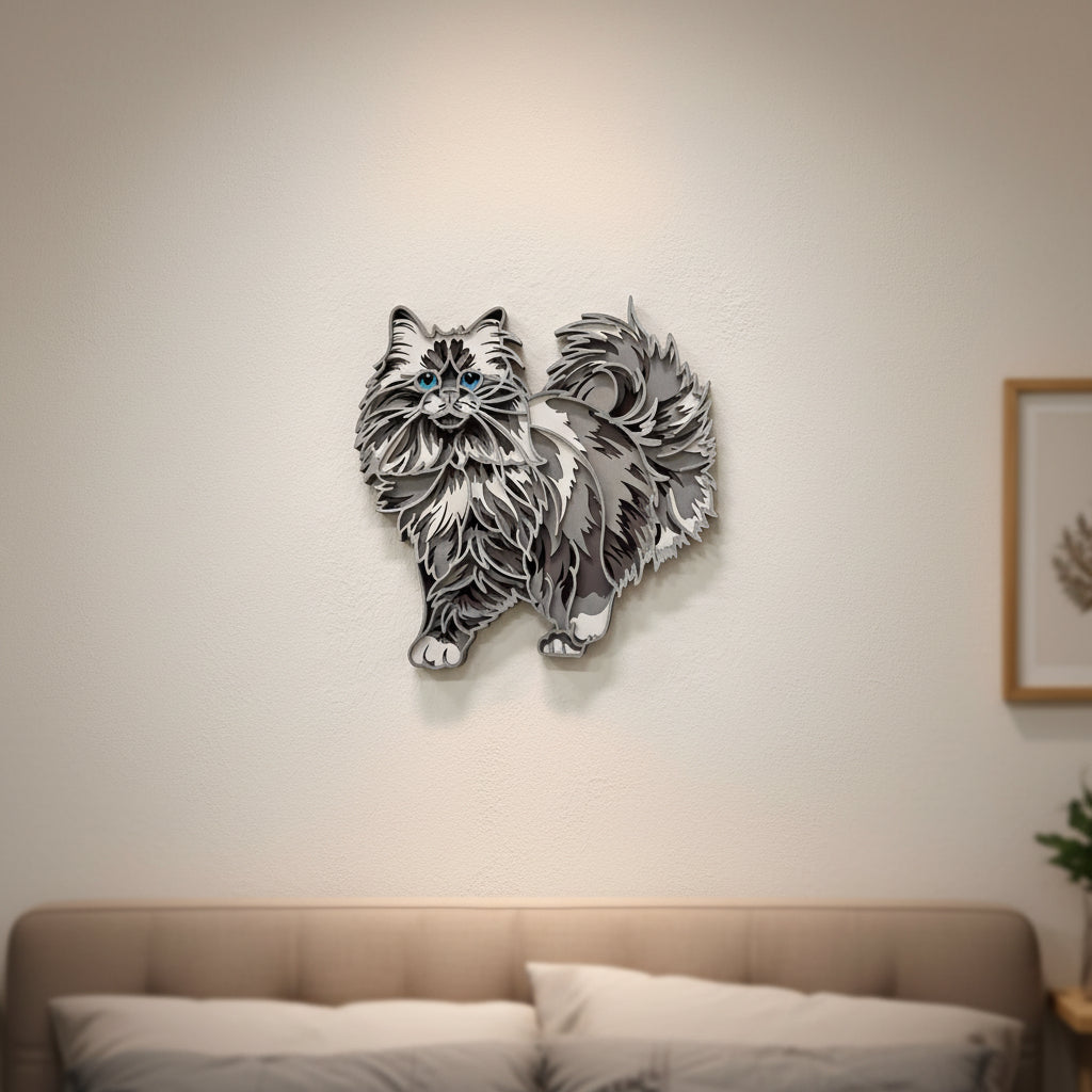 Lesena stenska dekoracija Mačka mandala – 6 slojev