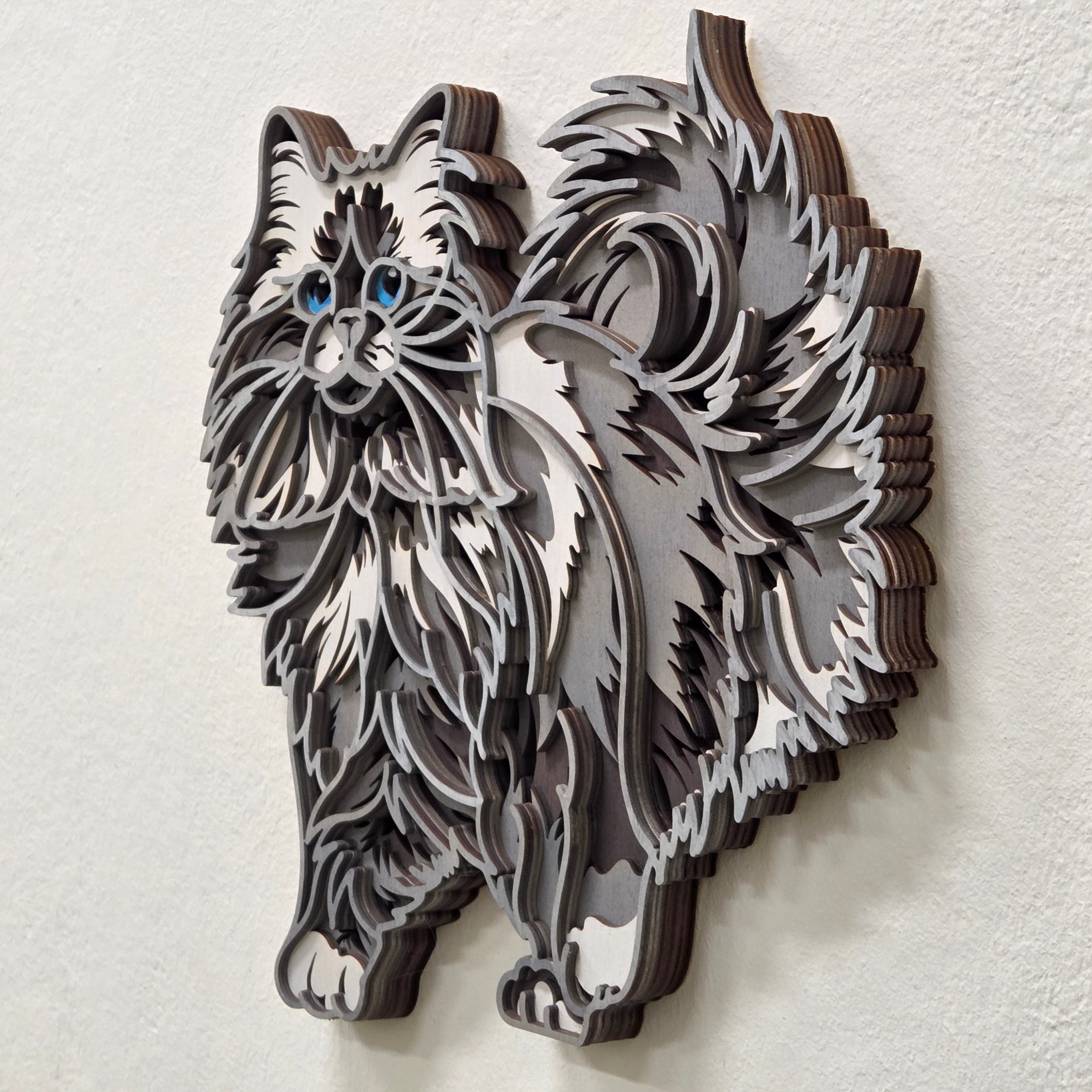 Lesena stenska dekoracija Mačka mandala – 6 slojev