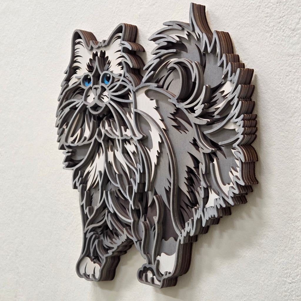 Lesena stenska dekoracija Mačka mandala – 6 slojev