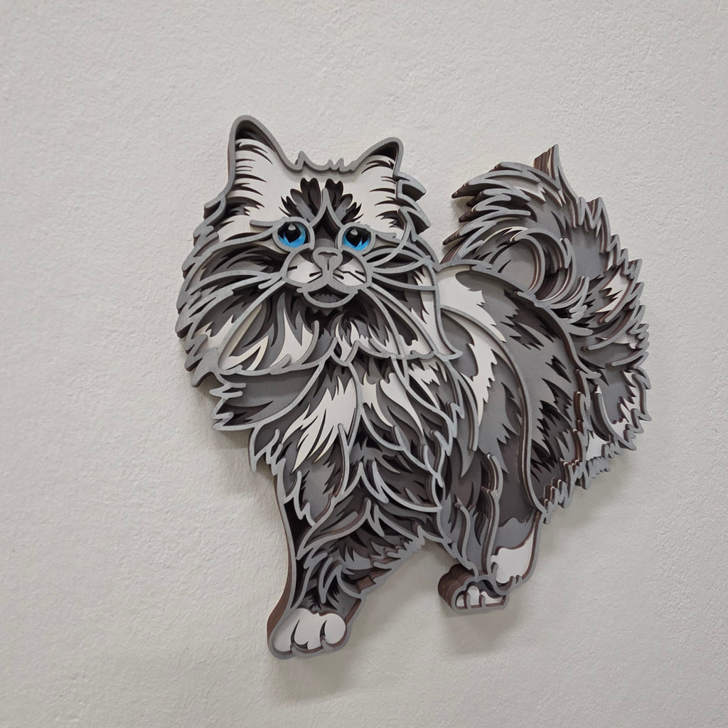 Lesena stenska dekoracija Mačka mandala – 6 slojev