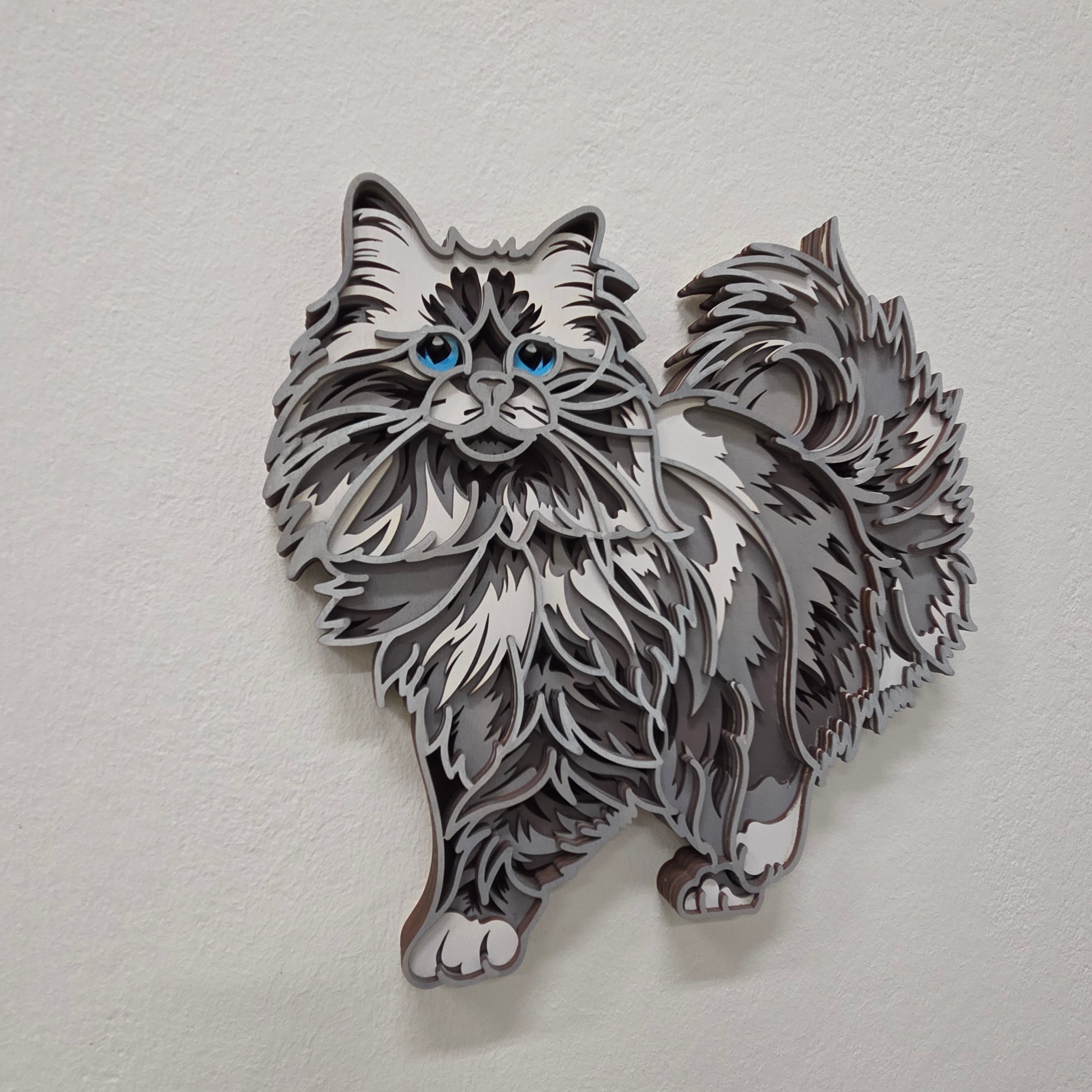 Lesena stenska dekoracija Mačka mandala – 6 slojev