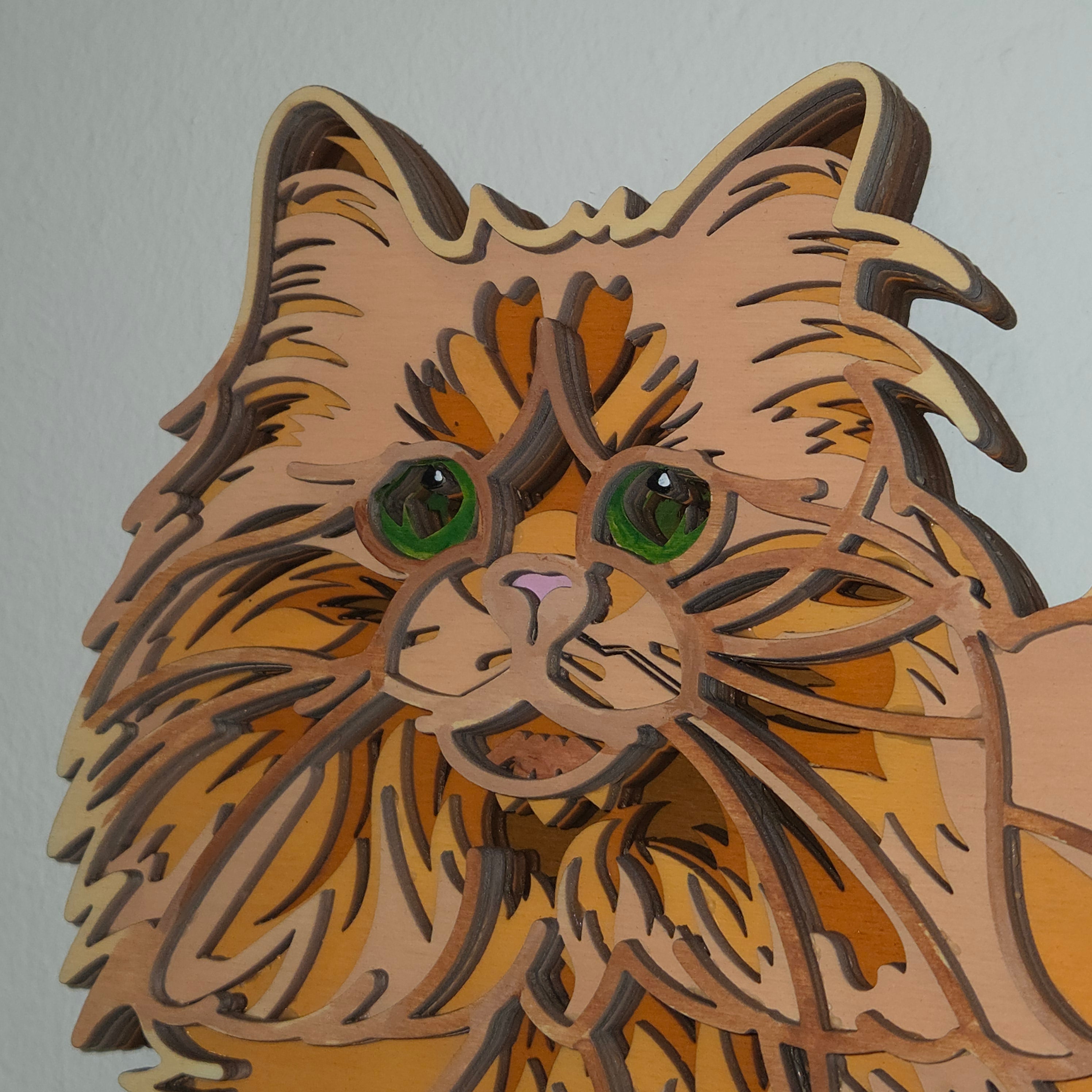 Lesena stenska dekoracija Mačka mandala – 6 slojev