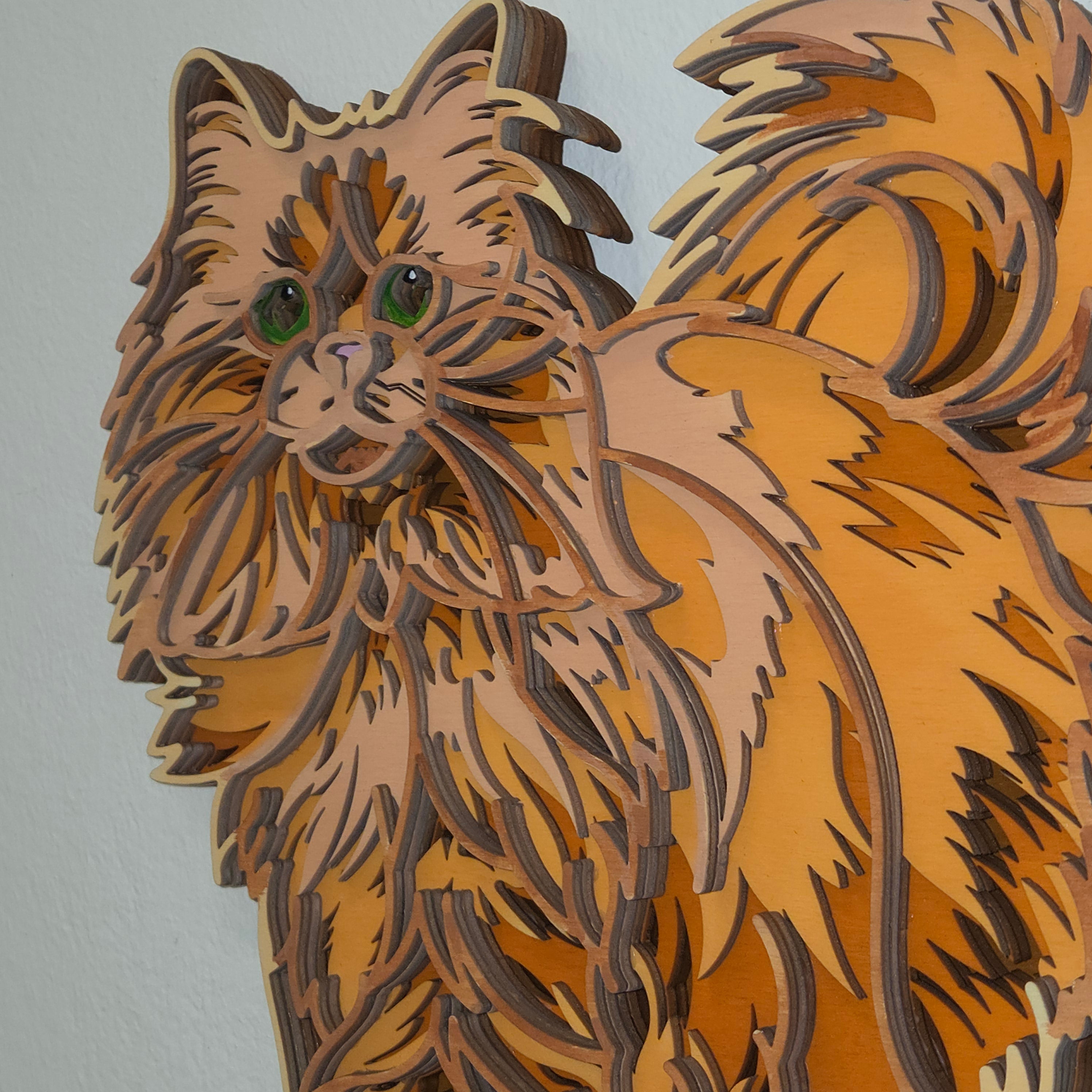 Lesena stenska dekoracija Mačka mandala – 6 slojev