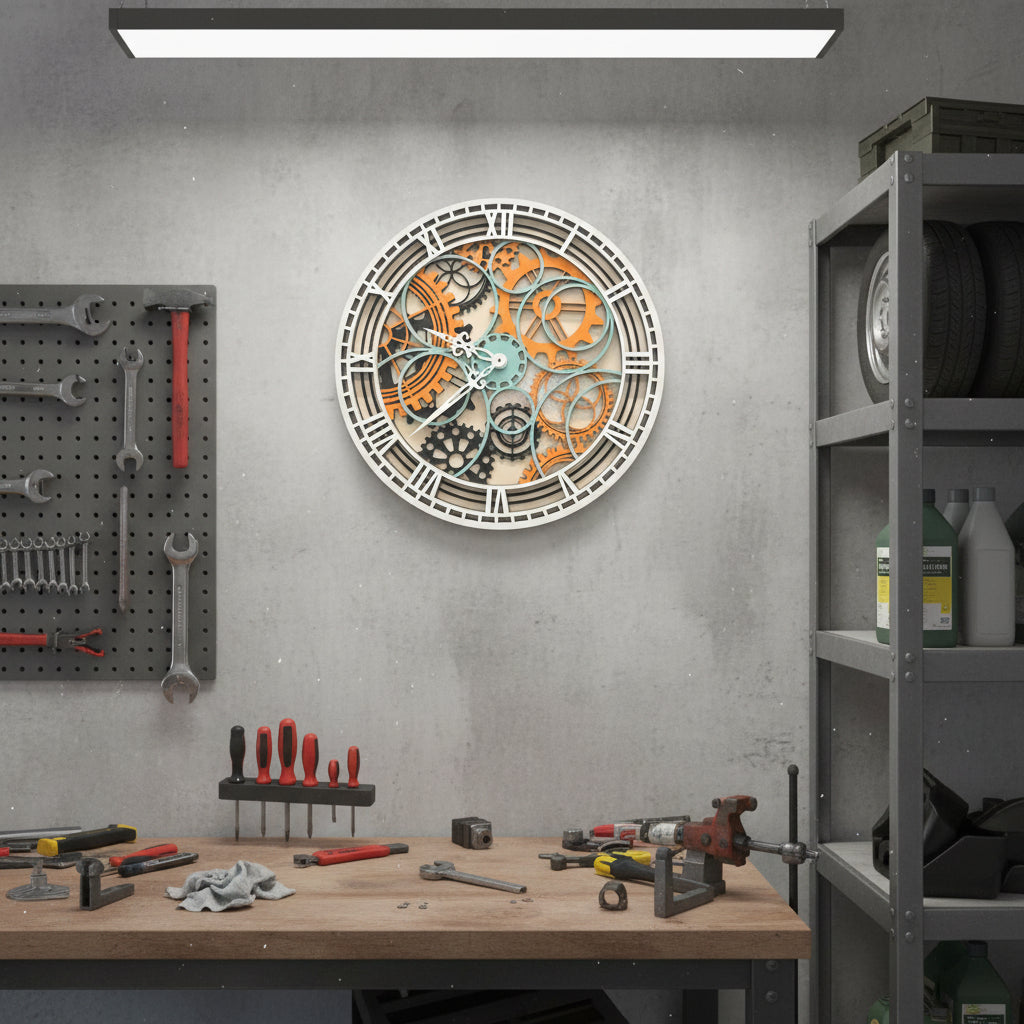 Stenska ura z zobniki – lesena dekorativna ura