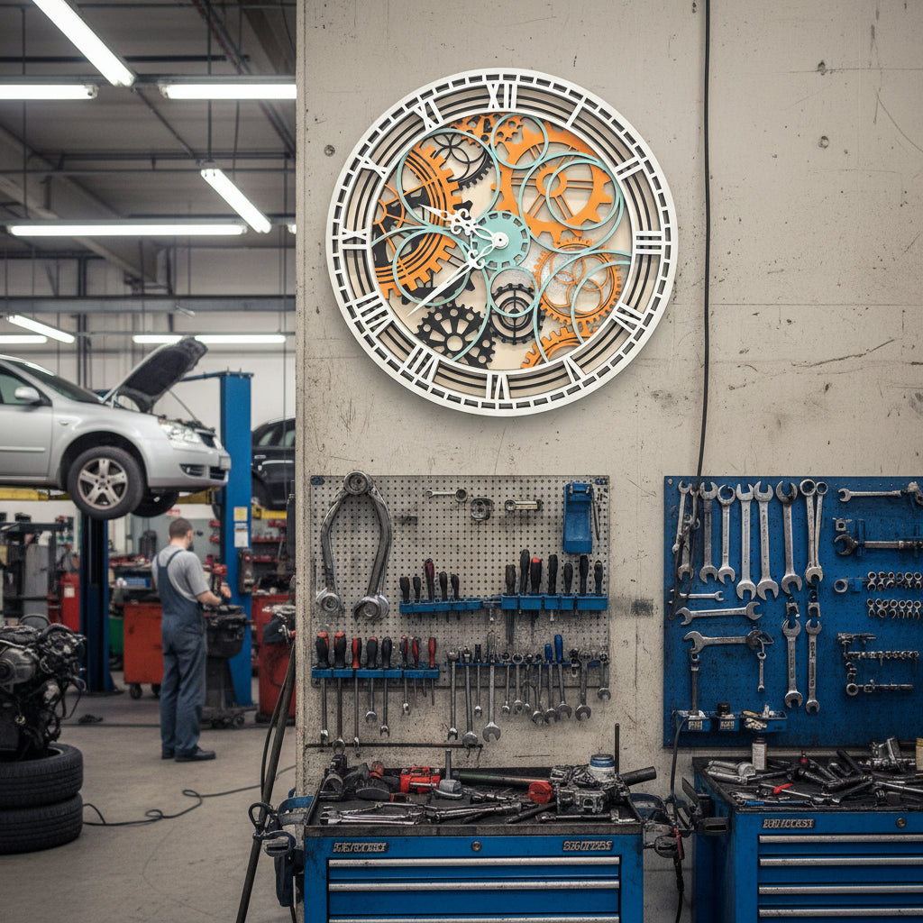 Stenska ura z zobniki – lesena dekorativna ura