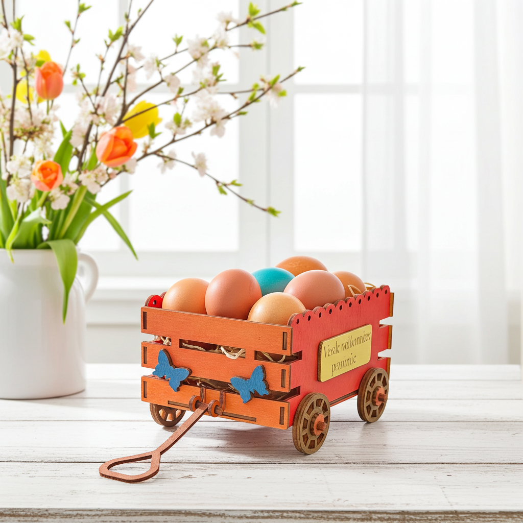 Hölzerner Osterwagen für Eier