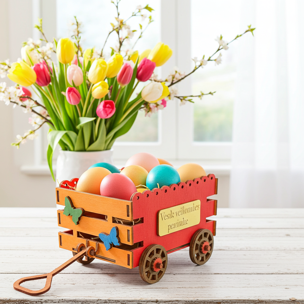 Hölzerner Osterwagen für Eier